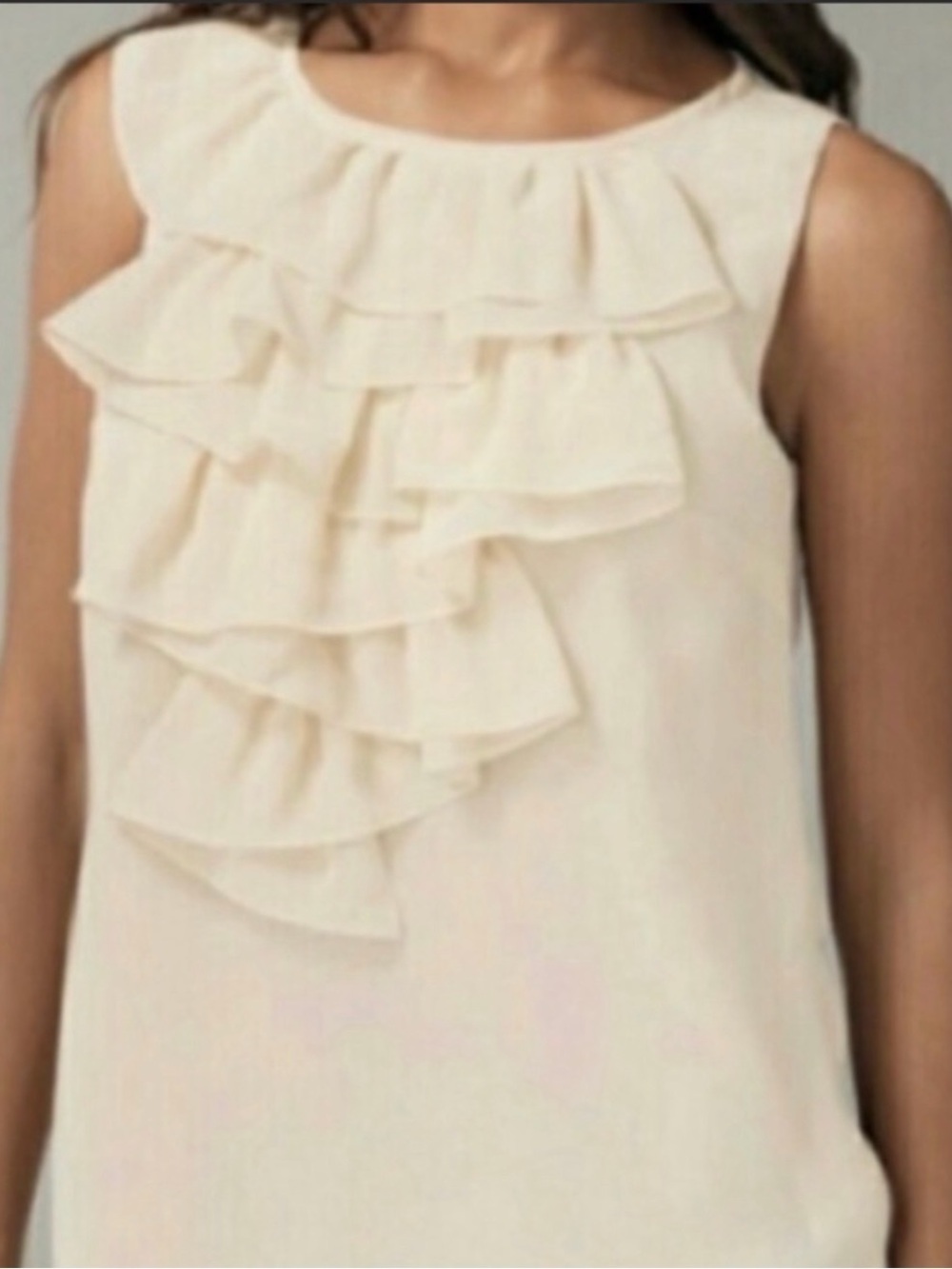 CAbi Cream Cascading Ruffle Front Sleeveless Camisole Tank | Style #643 | Size L